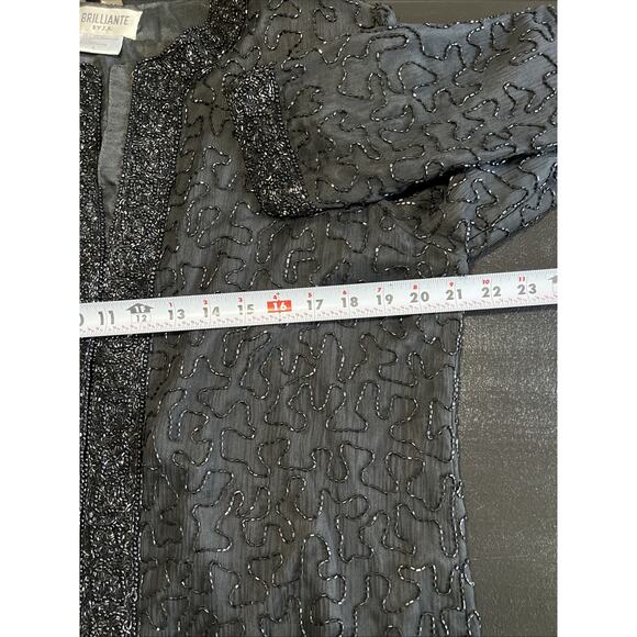 Silk Beaded Evening Jacket Women's Large Black Jet Beads Formal Cocktail Luxury - Picture 9 of 10